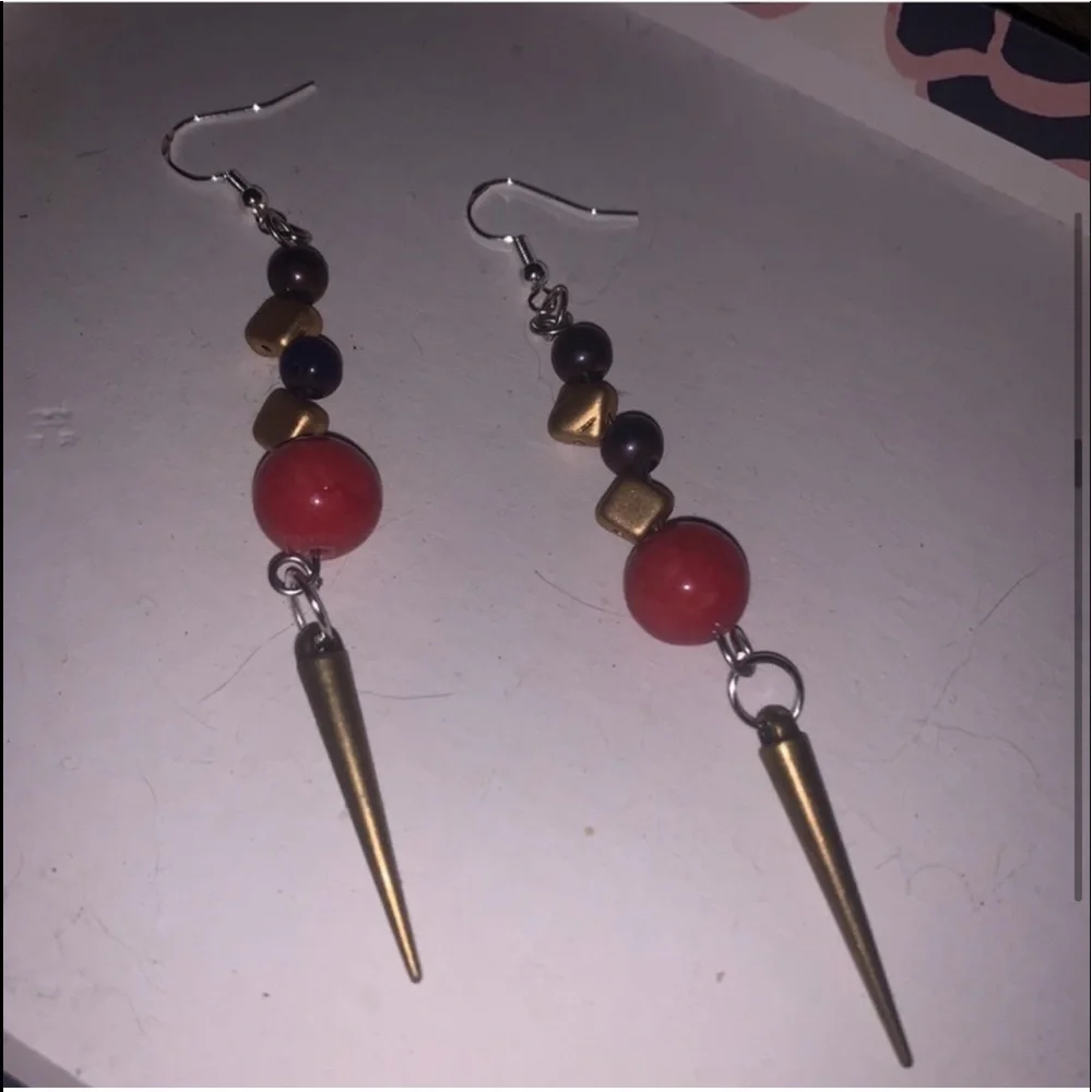 New Handmade S925 Sterling Silver Red Jasper & Iridescent Pyrite Earrings